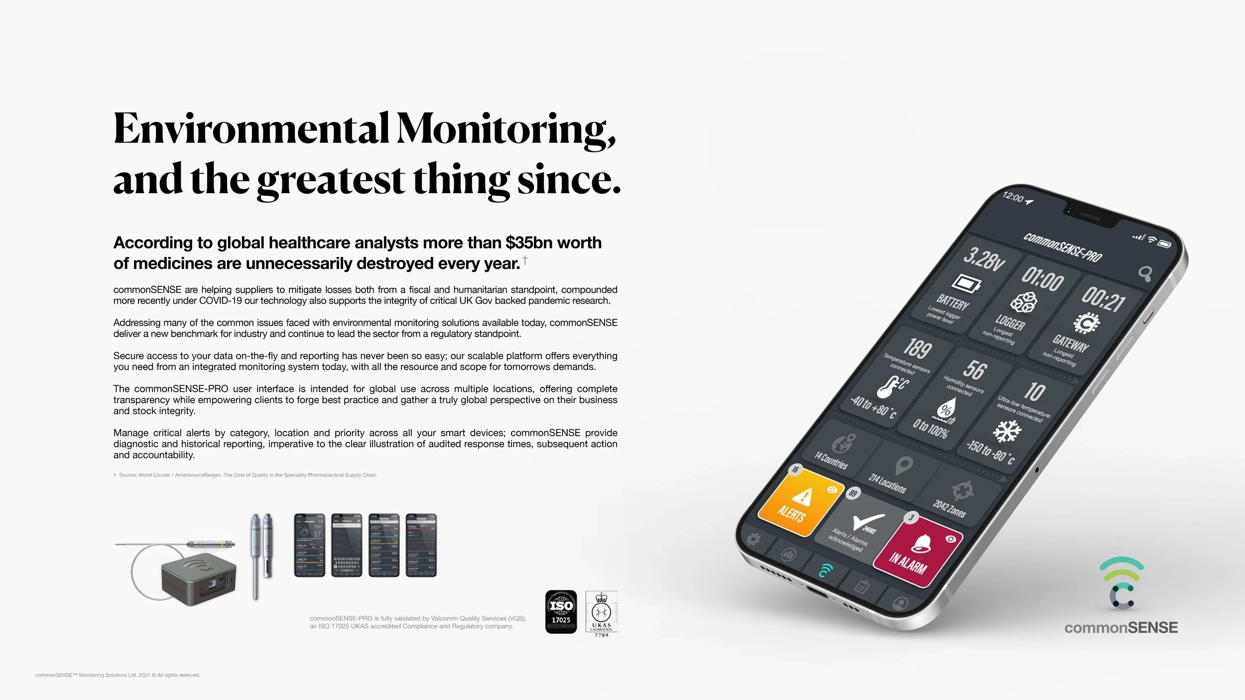 commonSENSE-PRO print advertisement, showing the product branding and certification marks