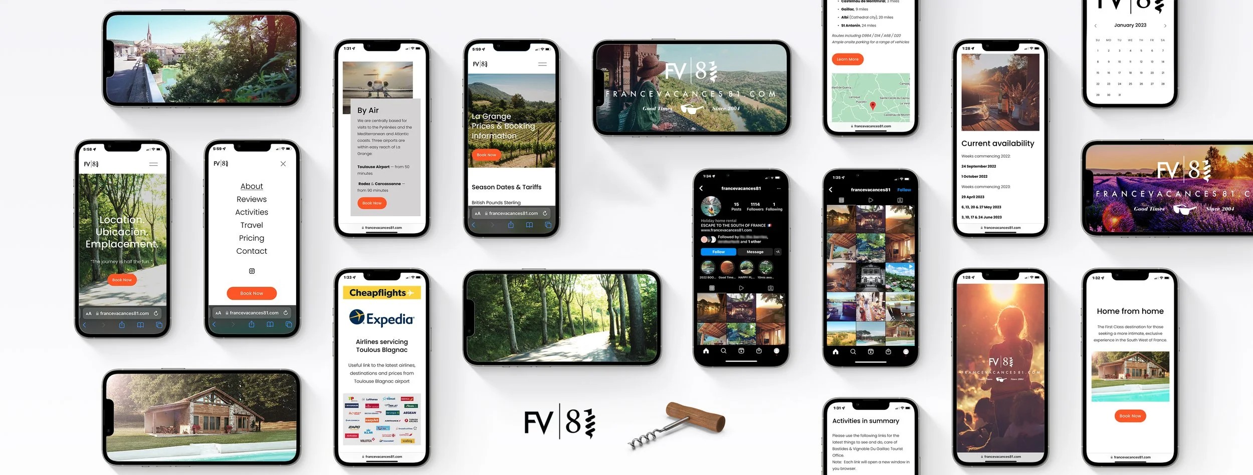 FV.81 site and social, shown across mobile screens