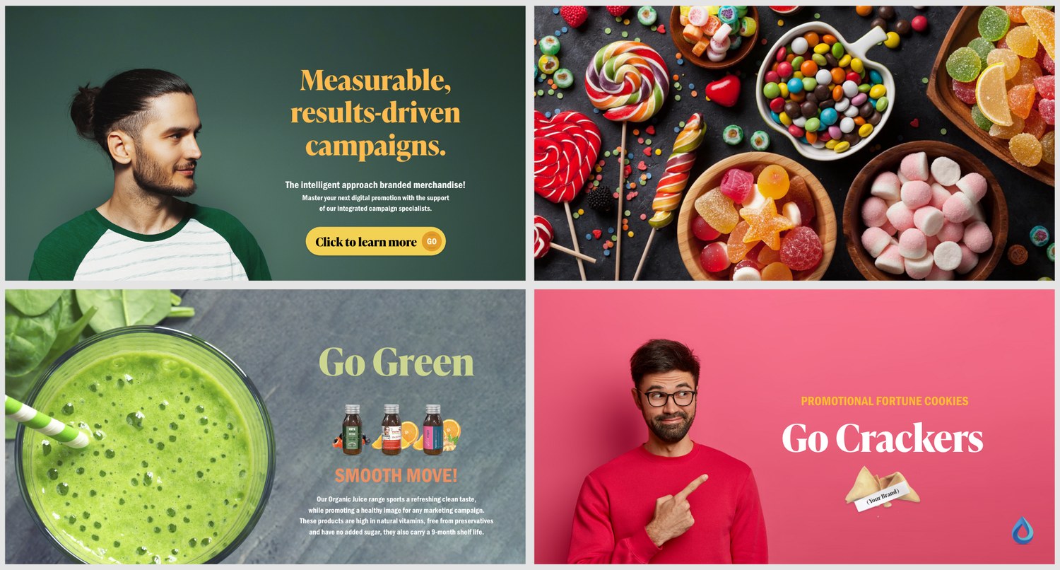 Homepage slider concept: campaign results, confectionery, seasonal ranges