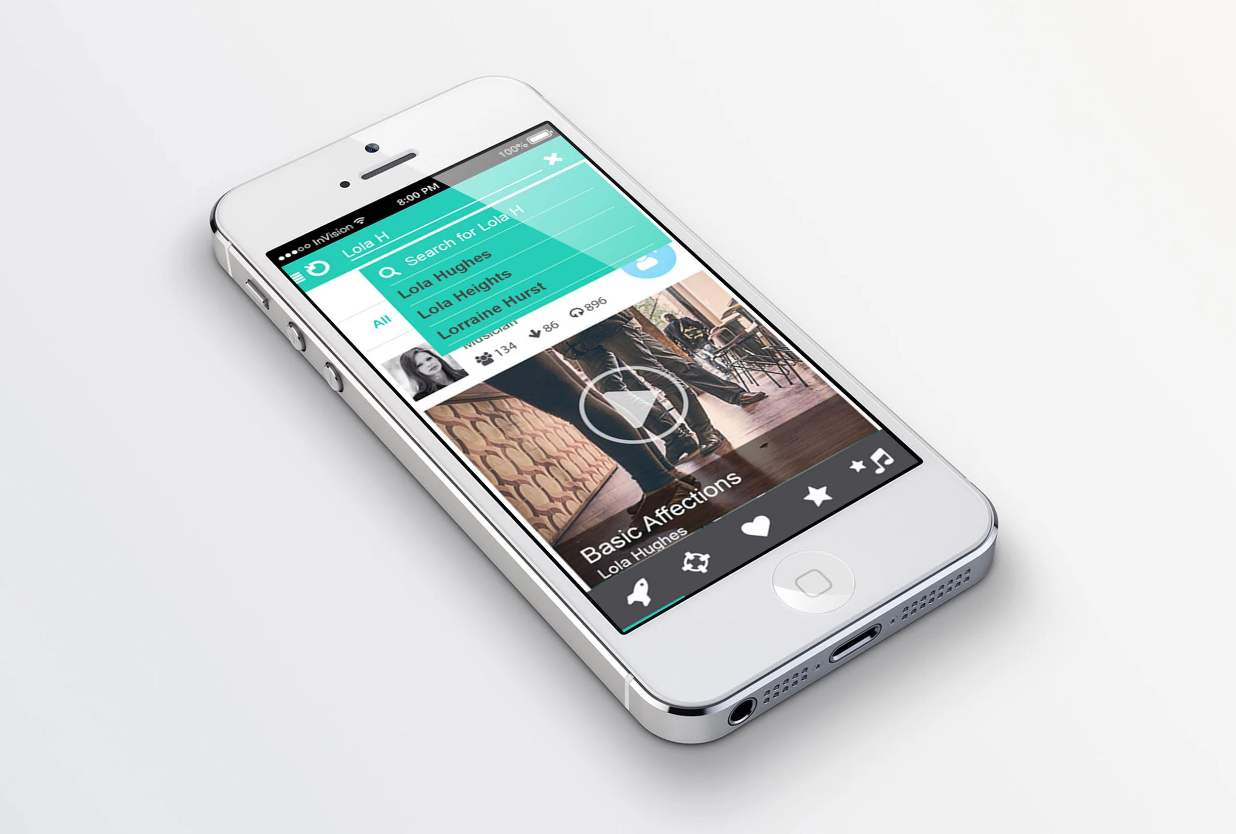 mewe Music 2015 concept prototype — search screen, no public launch is evidenced in the available project material