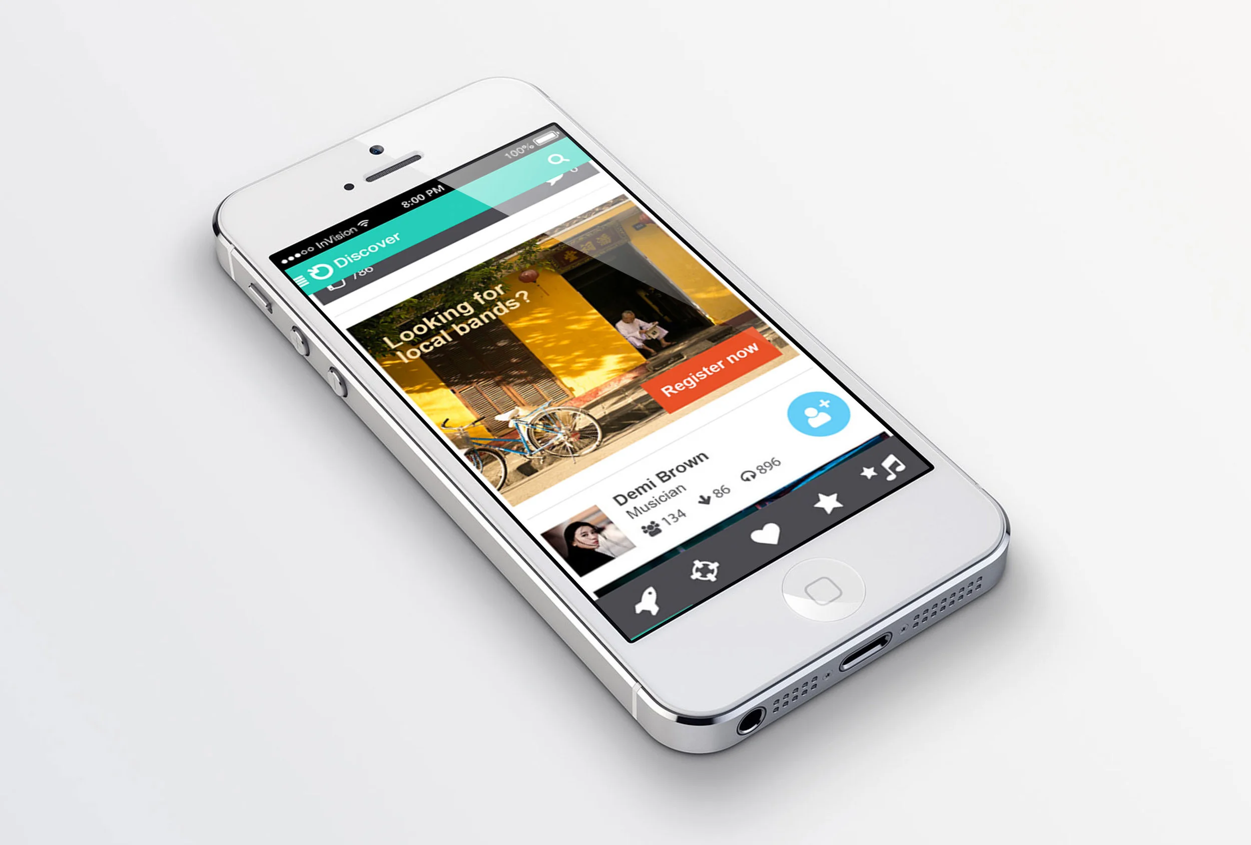mewe Music 2015 concept prototype — discover feed, no public launch is evidenced in the available project material